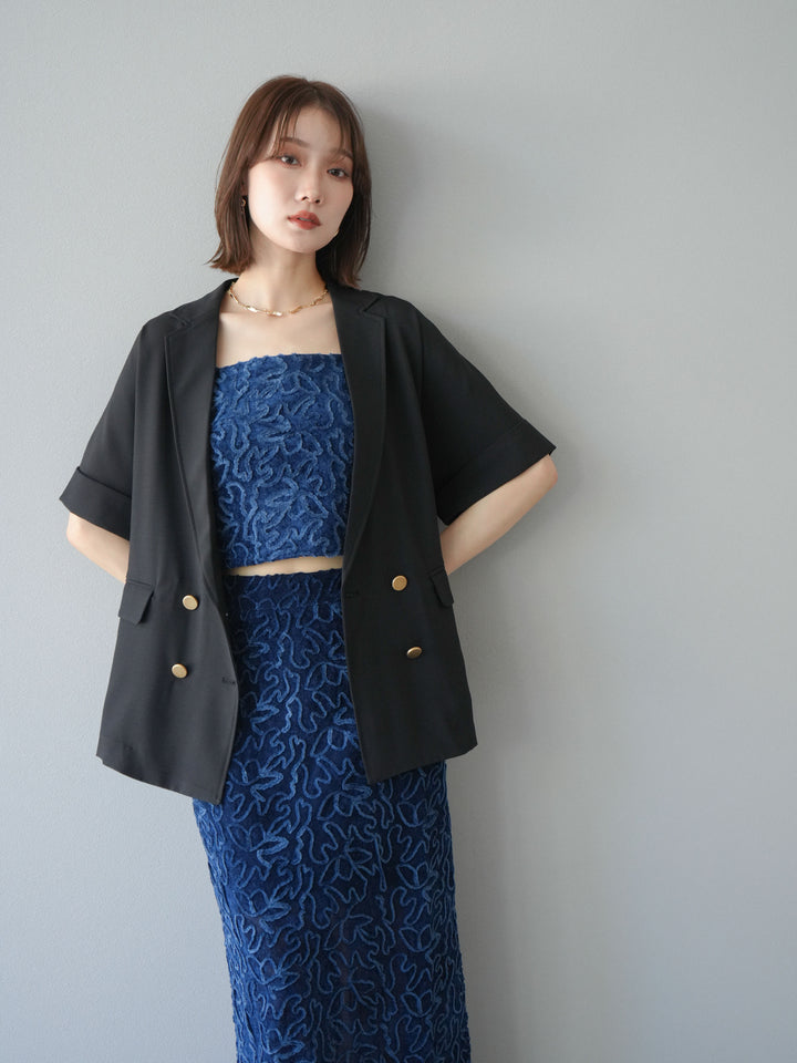 [預購] 金色紐扣半身夾克/黑色