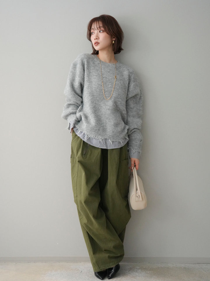 [予約]裾シャツレイヤードダメージニットプルオーバー/lightgrey