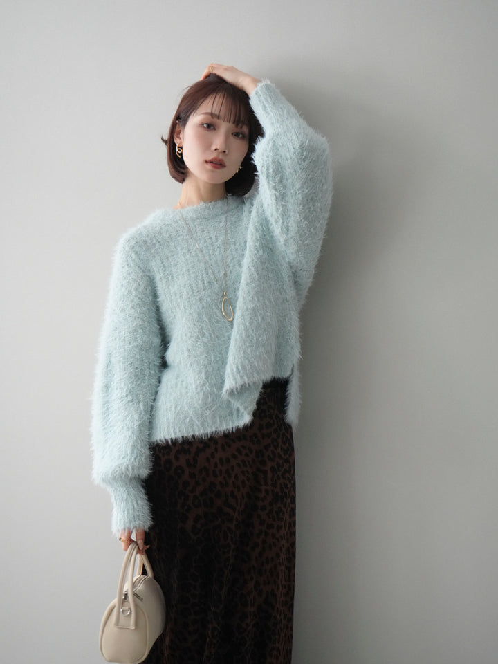 [予約]ボリュームスリーブシャギー MIXニットプルオーバー/mint