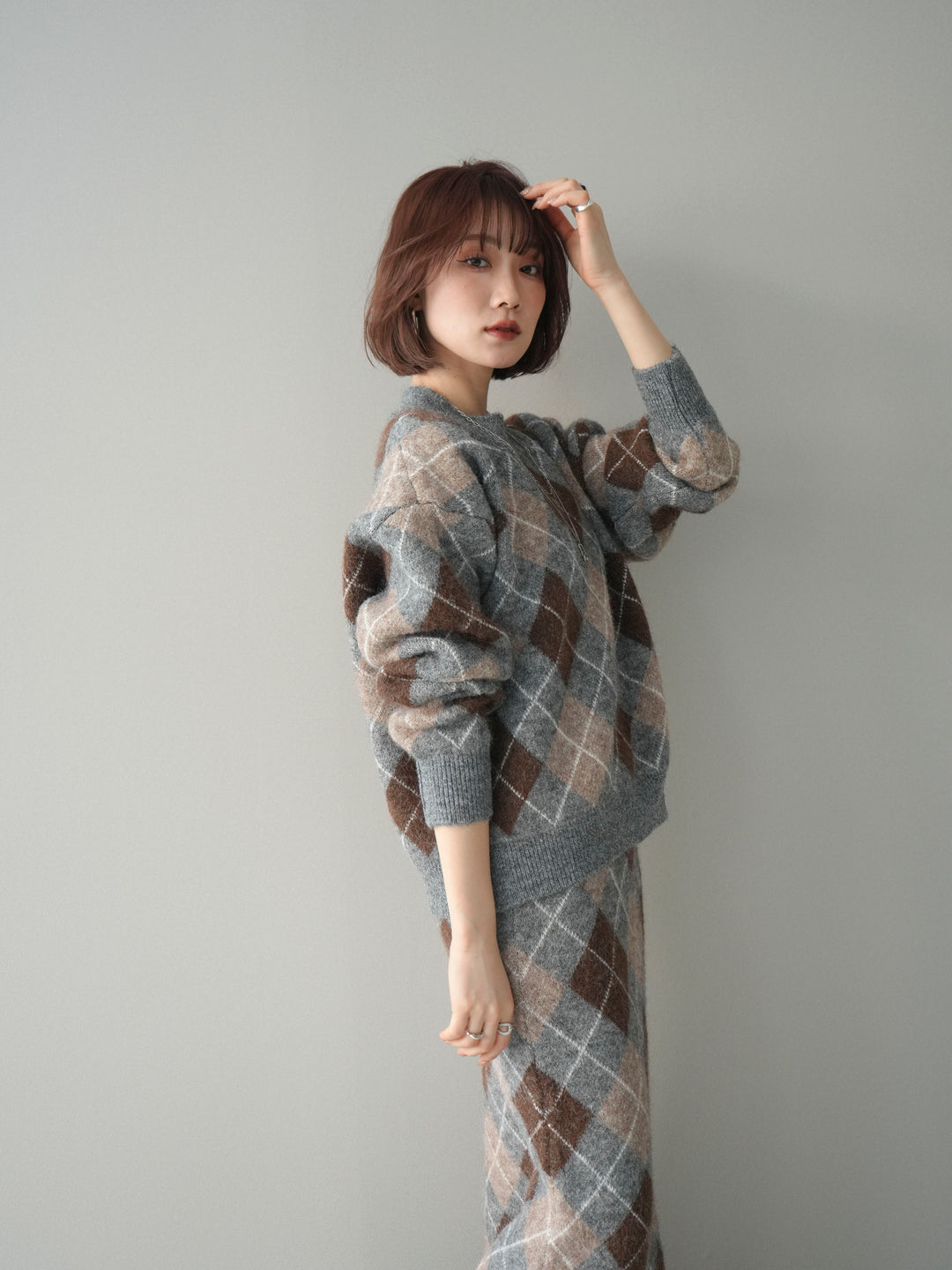 [SET]アーガイルニットプルオーバー&ロングスカートSET UP(2set)