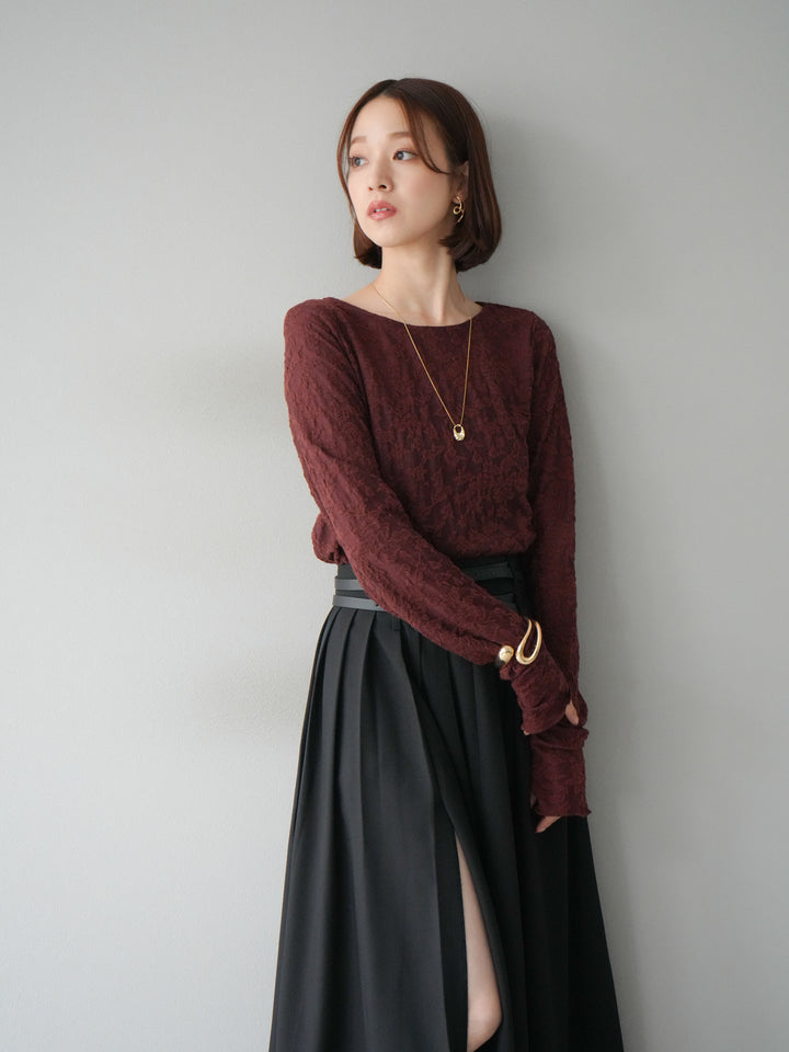 [SET]シアージャガードトップス+エステルプリーツスリットスカート(2set)