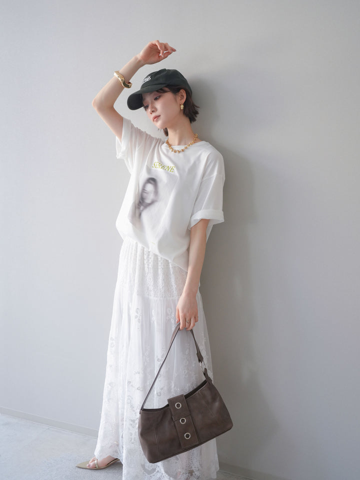 [SET]ブラーアートフォトTシャツ+シアーレースマキシスカート(2set)