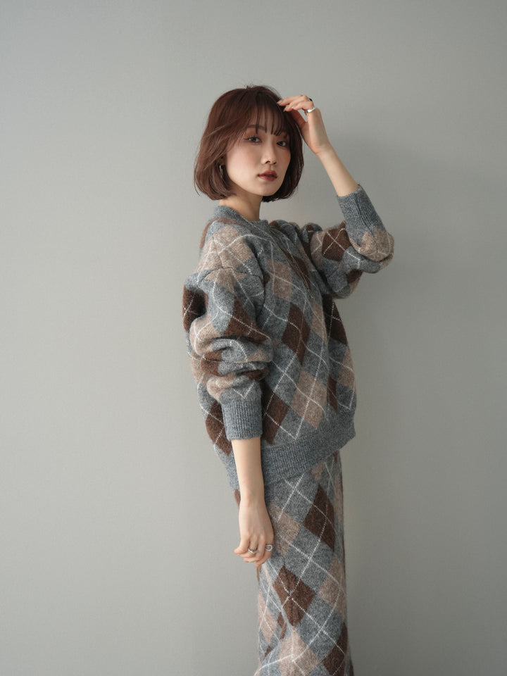 [SET]アーガイルニットプルオーバー&ロングスカートSET UP+選べるアクセセット(2set)