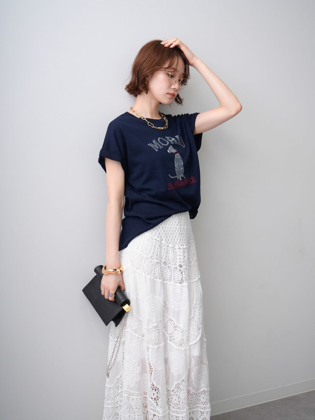 [SET]ドッグエンブロイダリーTEE+クロシェマキシスカート(2set)