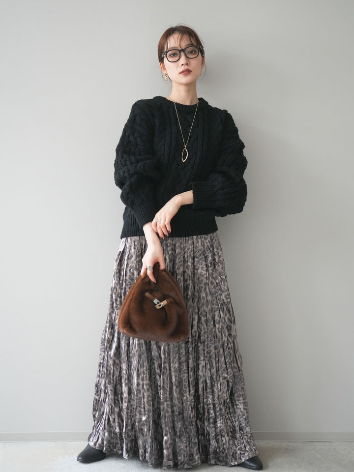[予約]レオパードベロアワッシャーロングスカート/gray
