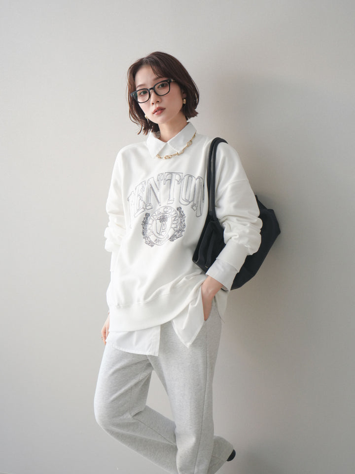[SET]カレッジロゴ刺繍BIGスウェットプルオーバー+ボウタイ付オーバーシャツ(2set)
