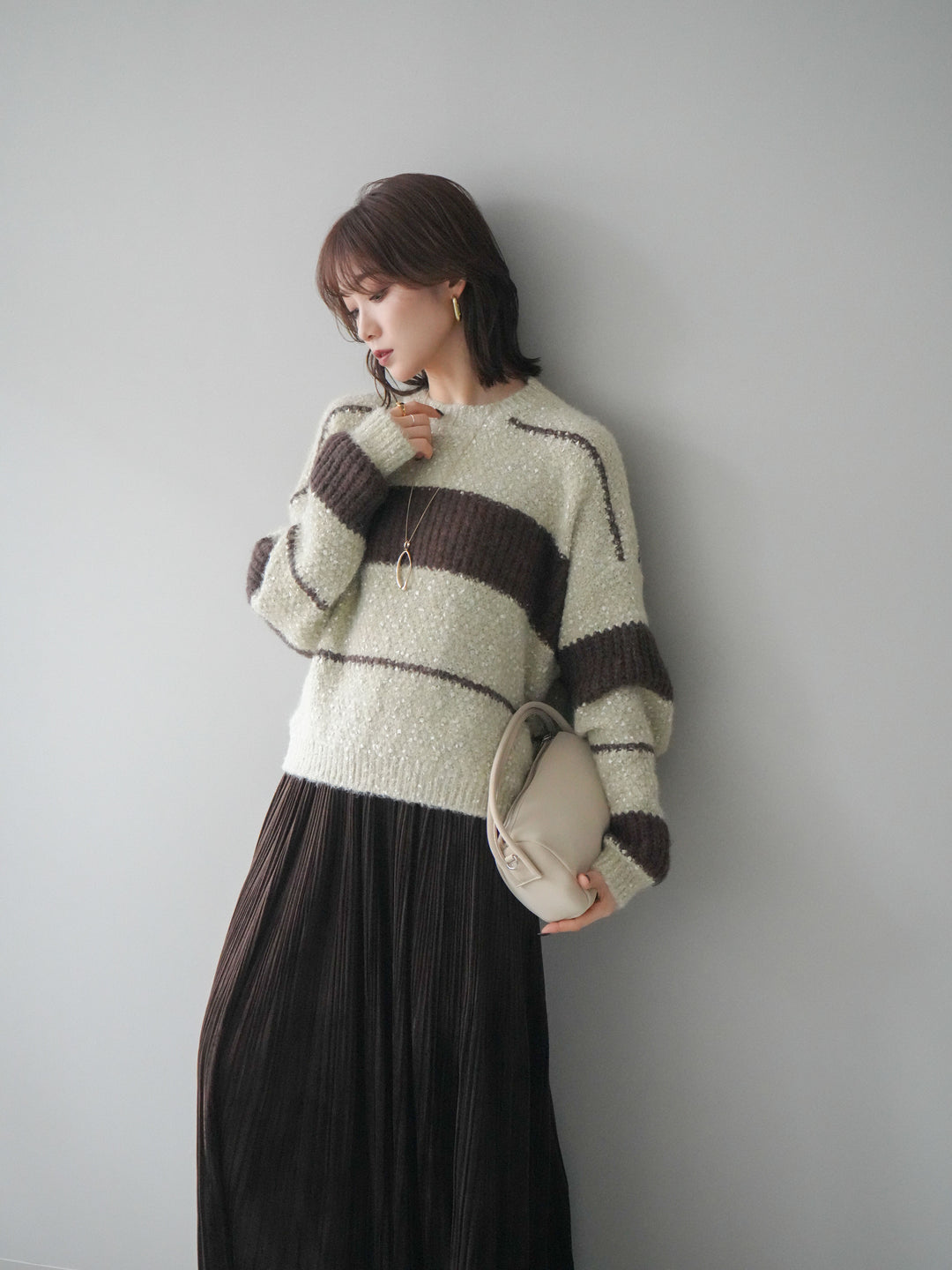 [予約]ネップヤーンボーダーニットプルオーバー/beige