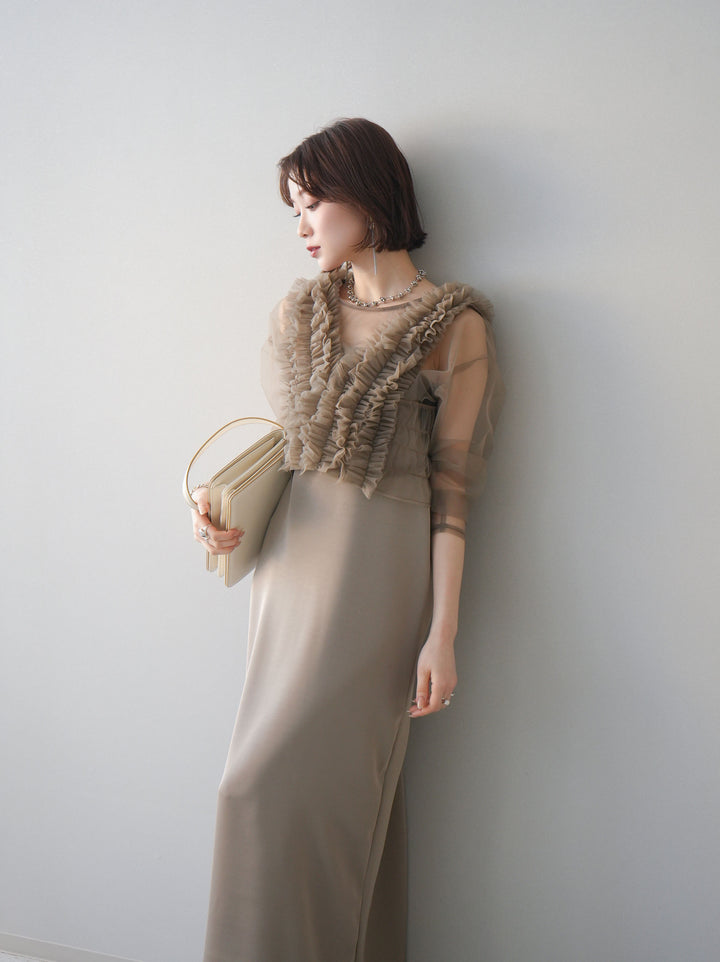 [予約]チュールフリルアンサンブルキャミソールドレス 3点SET/beige