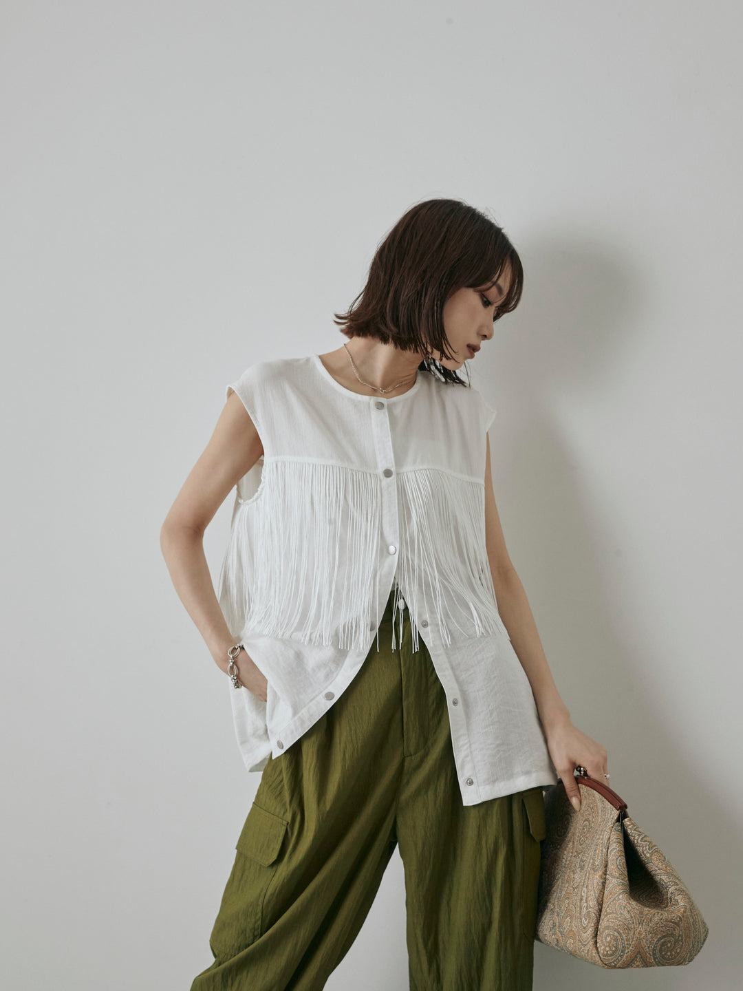 [予約]フリンジノースリブラウス/オフ