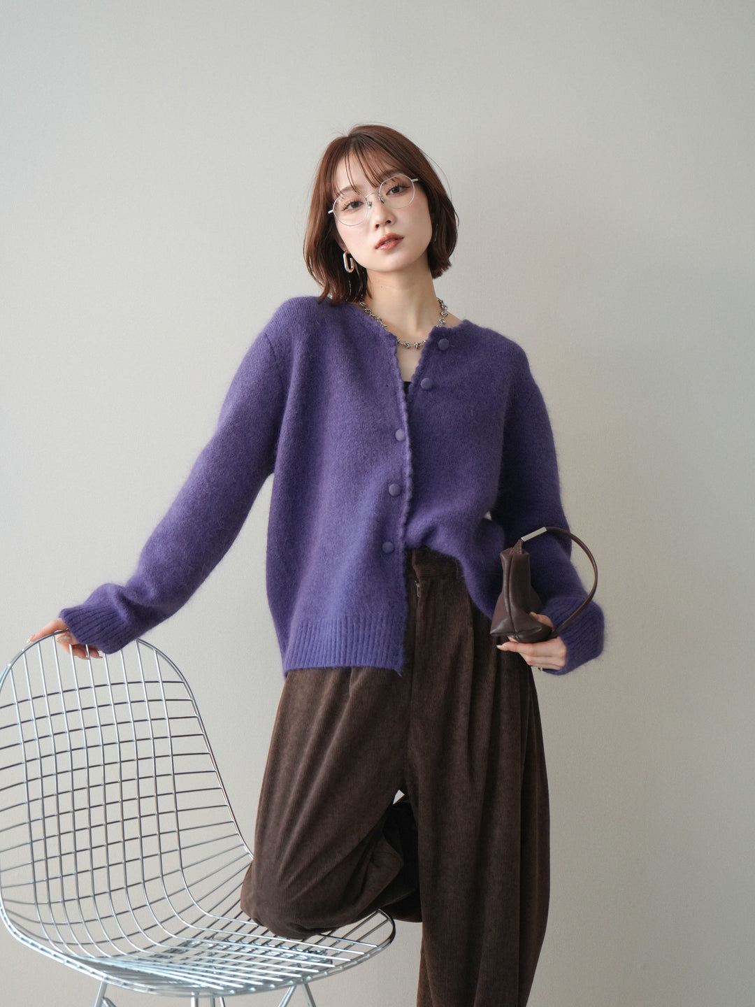 [SET]くるみボタンニットカーディガン+コーデュロイサイドタックコクーンパンツ(2set)