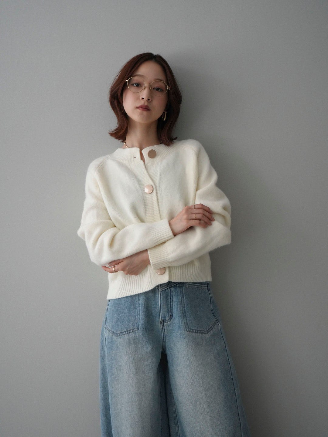 [予約]BIGボタンニットカーディガン/white