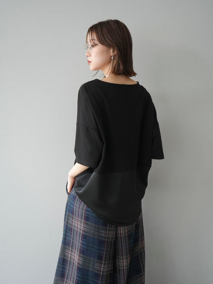 [予約]異素材メタリックロゴ刺繍×プリントTシャツ/ブラック