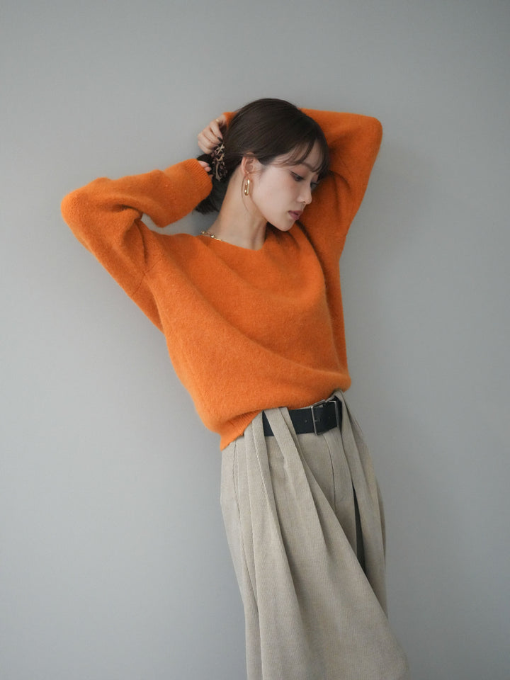 [SET]シュシュ付きアンゴラタッチVネックニットプルオーバー+ベルトデザインループコールテンワイドパンツ(ベルト付き)(2set)