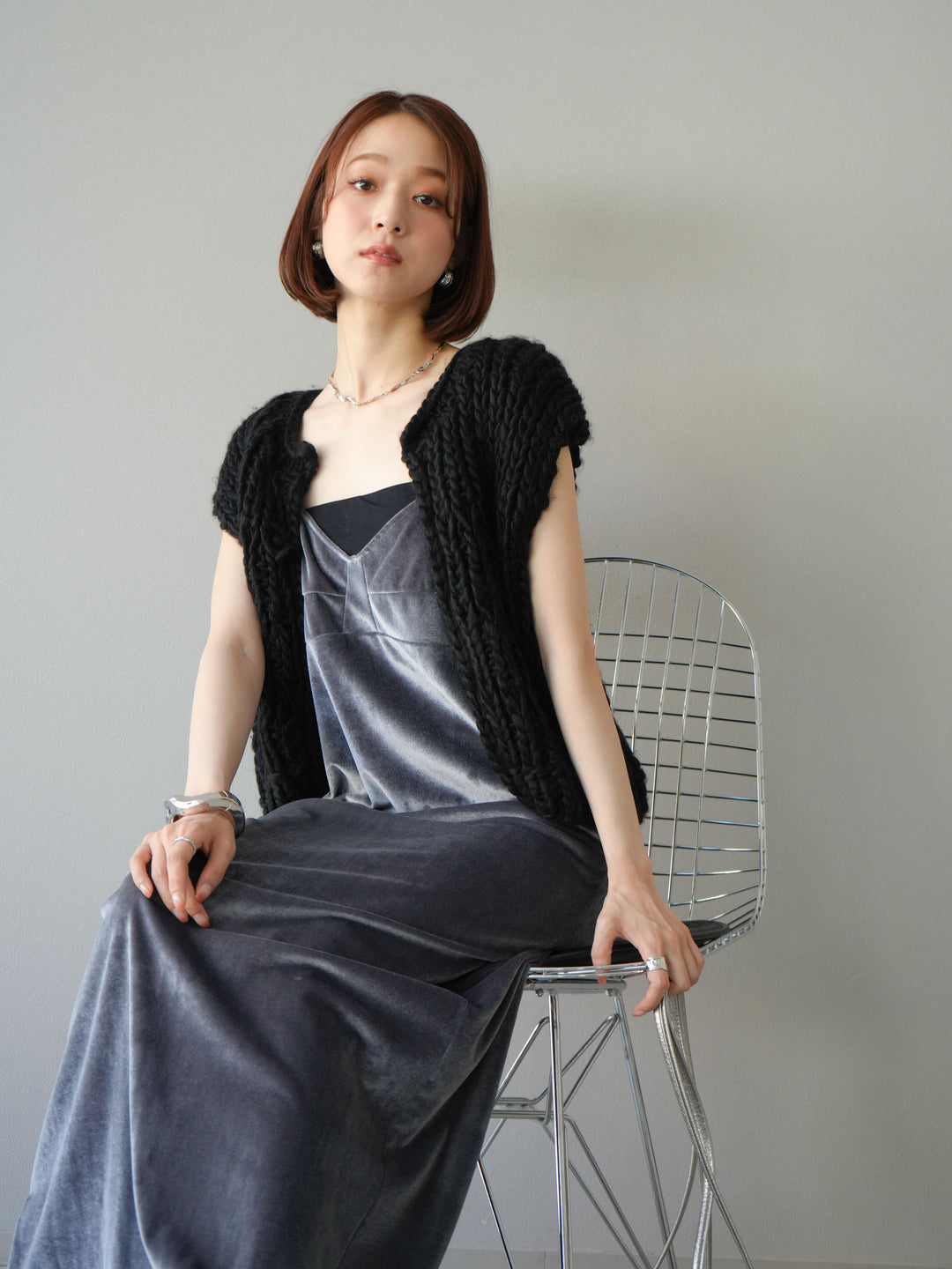 [予約]ハンドニットローピングベスト/ブラック