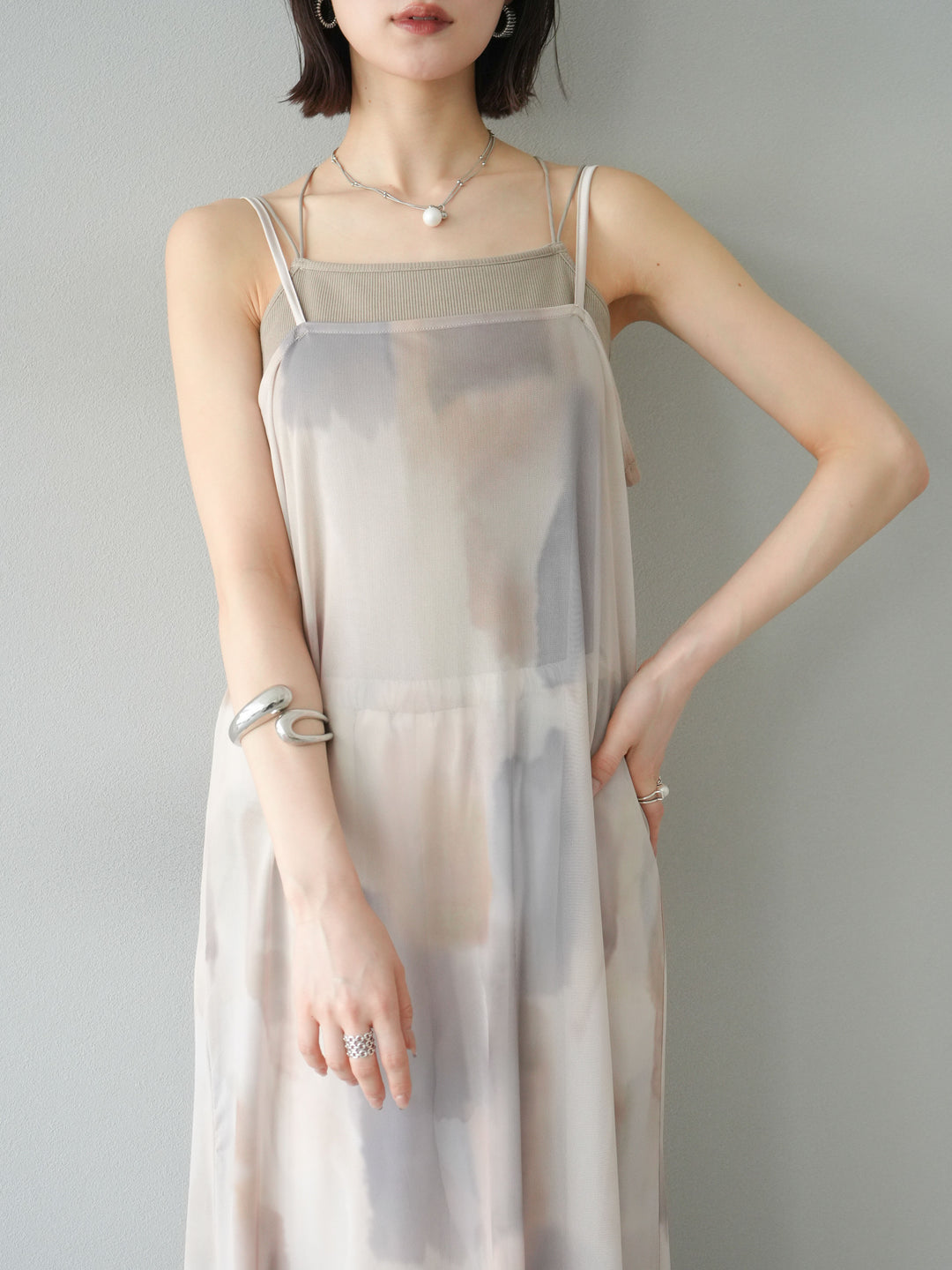 [予約]水彩アートシアーキャミワンピース/エクリュ