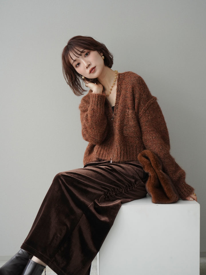 [予約]ミックスヤーンダブルZIPニットカーディガン/brown
