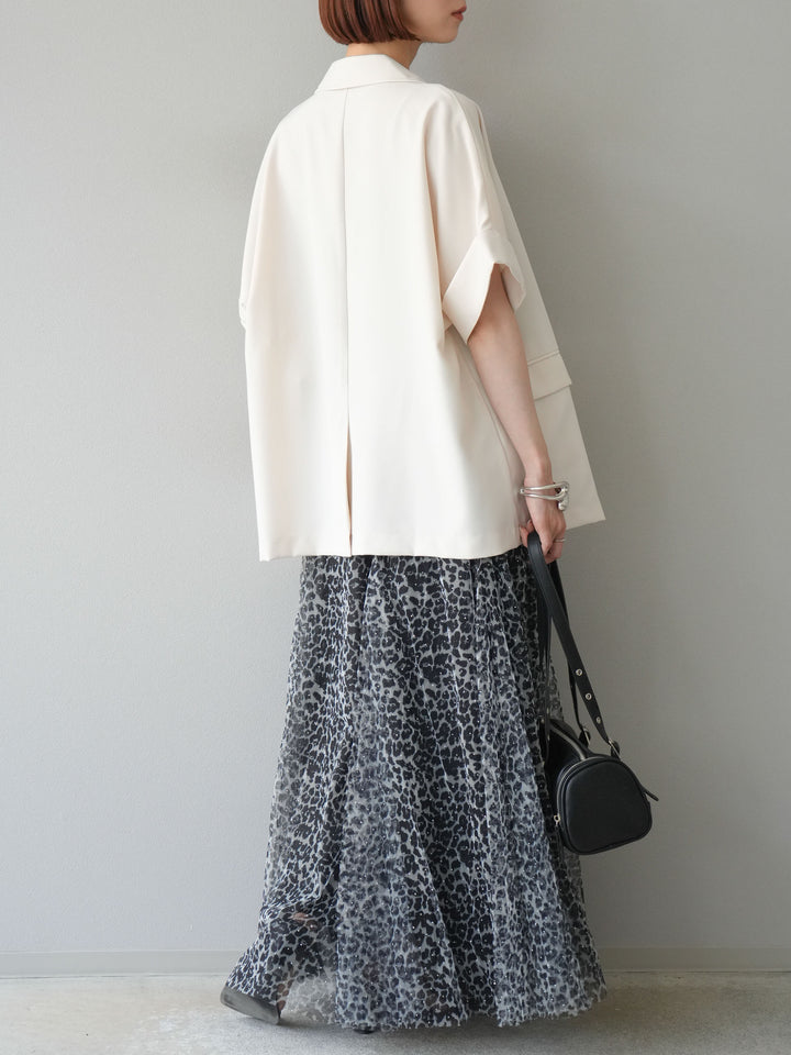 [予約]レオパードチュールレイヤードプリーツスカート/ブラック