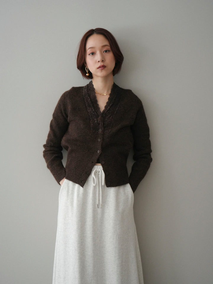 [SET]レースネックコンパクトニットカーディガン+選べるアクセセット(2set)