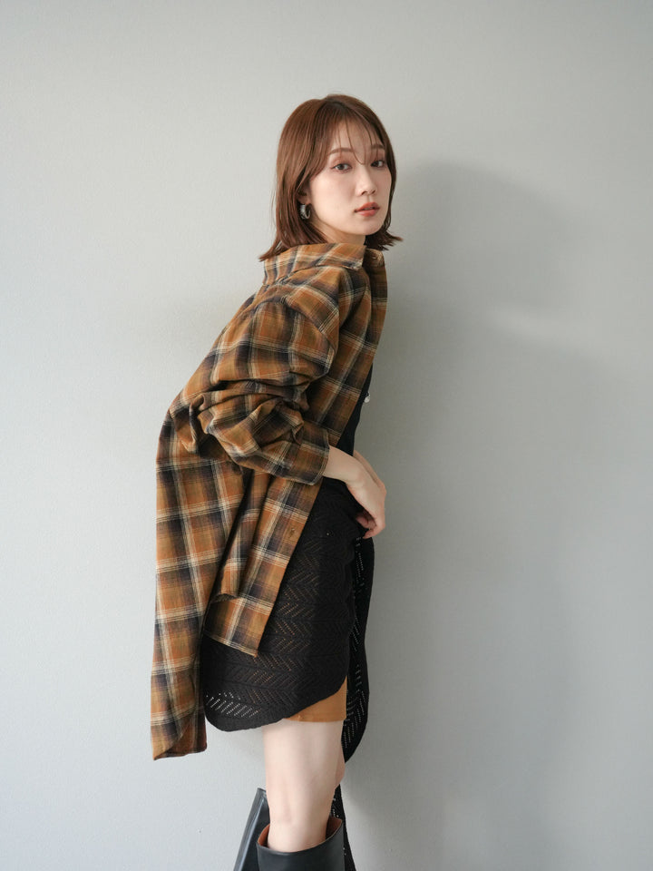 [予約]起毛チェックオーバーシャツ/キャメル
