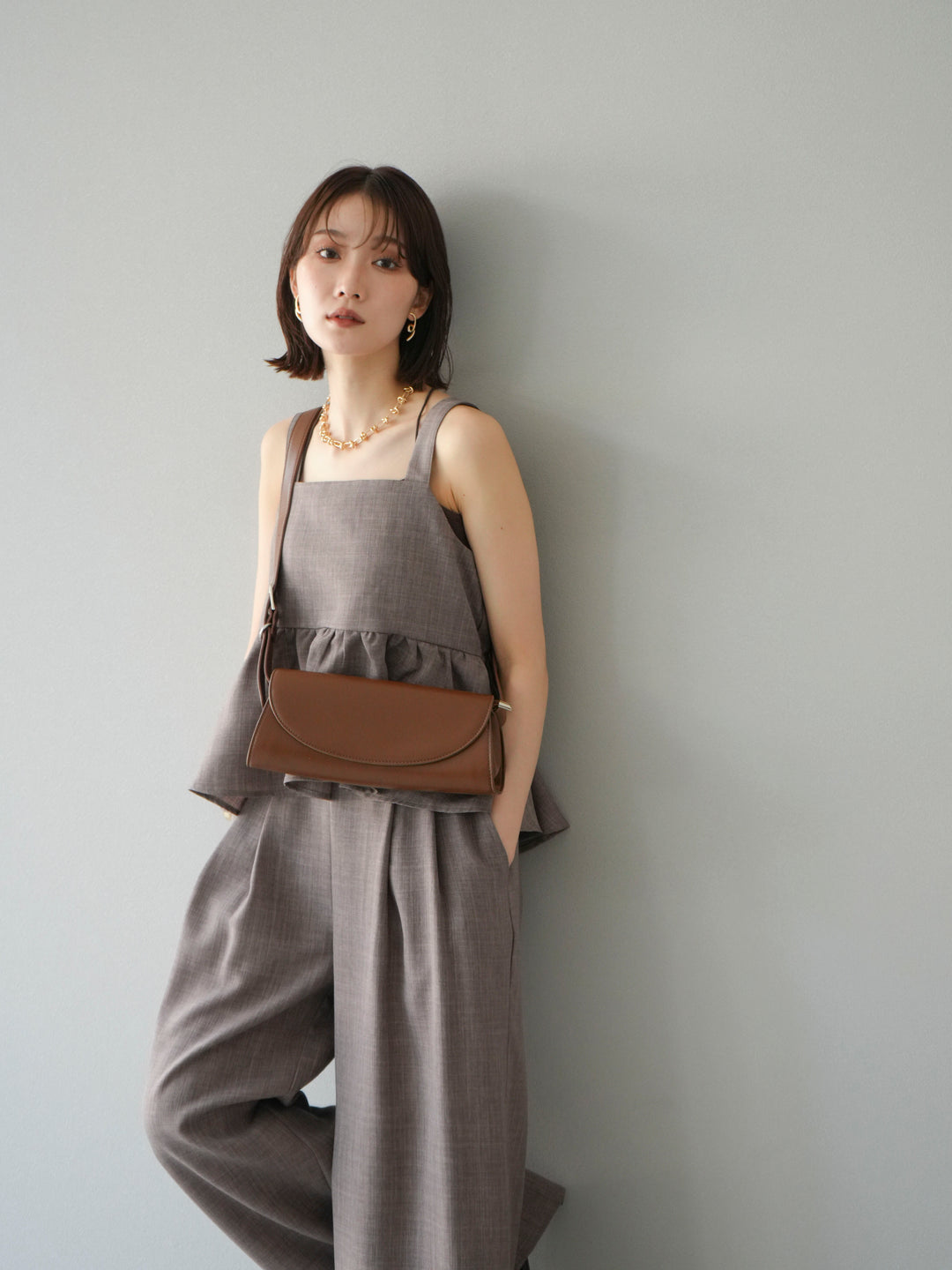 [SET]リネンライクビスチェ+リネンライクイージーワイドパンツ(2set)