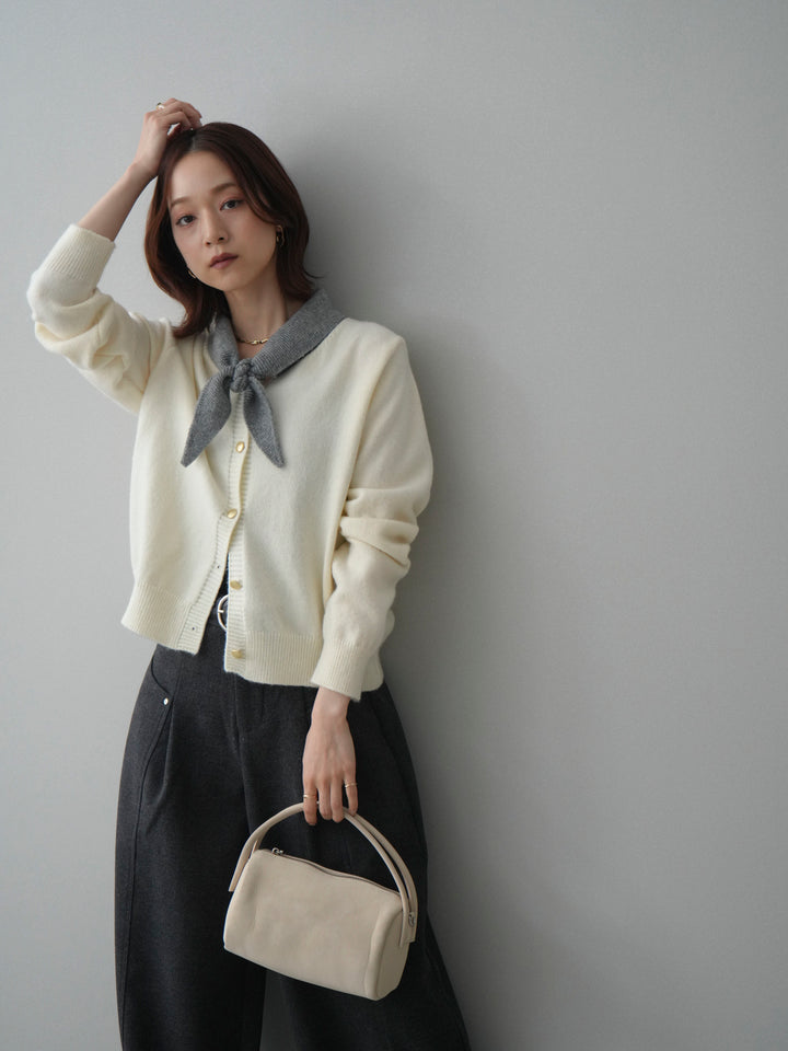 [SET]デザイン襟ニットカーディガン+選べるアクセセット(2set)