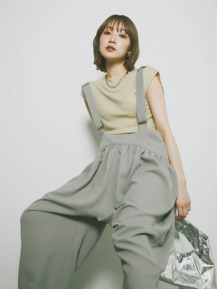 [予約]プチネックノースリーブリブニットトップス/ピスタチオ