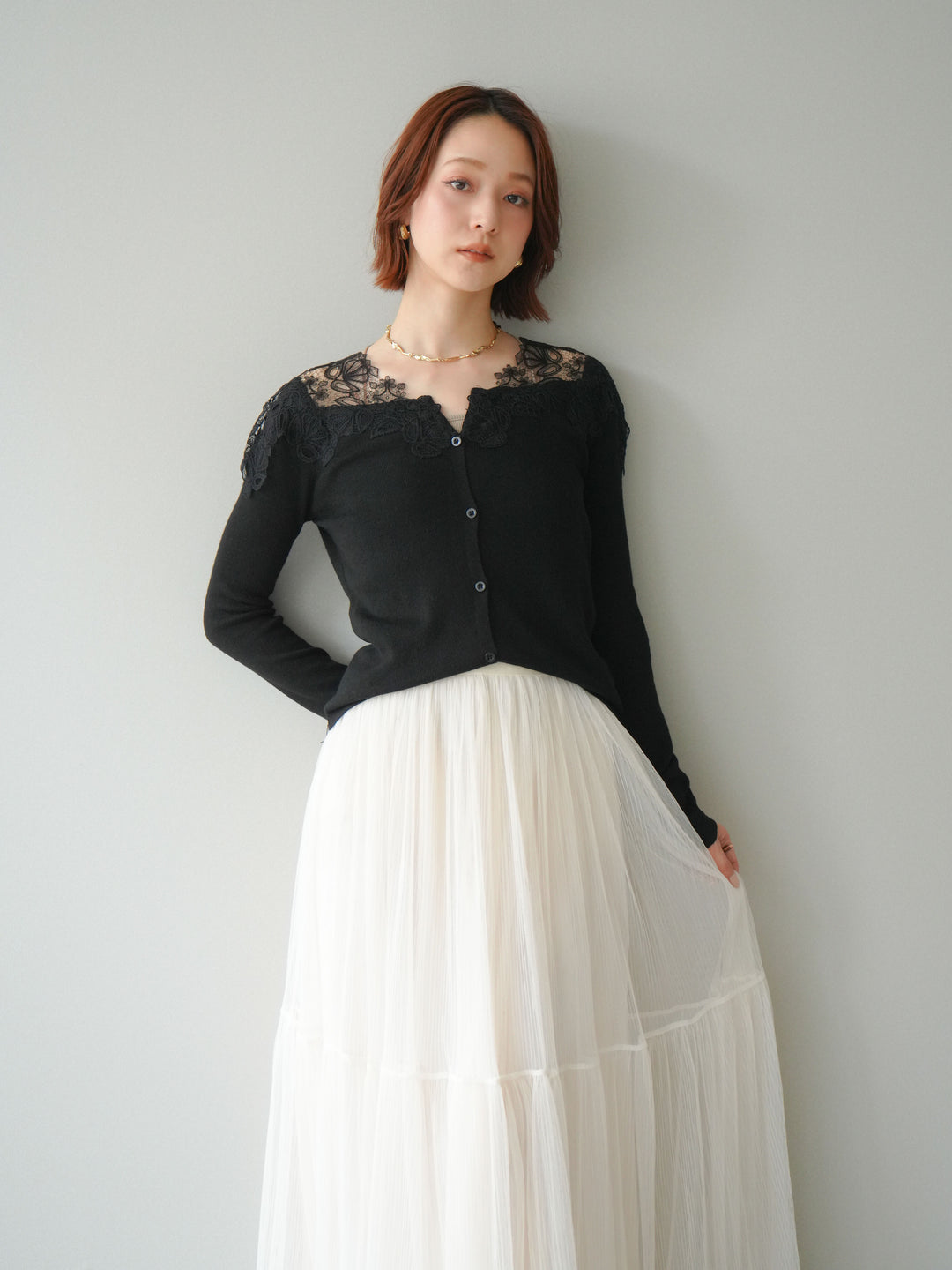 [SET]ショルダーレースニットカーディガン+ショルダーレースニットカーディガン(2set)