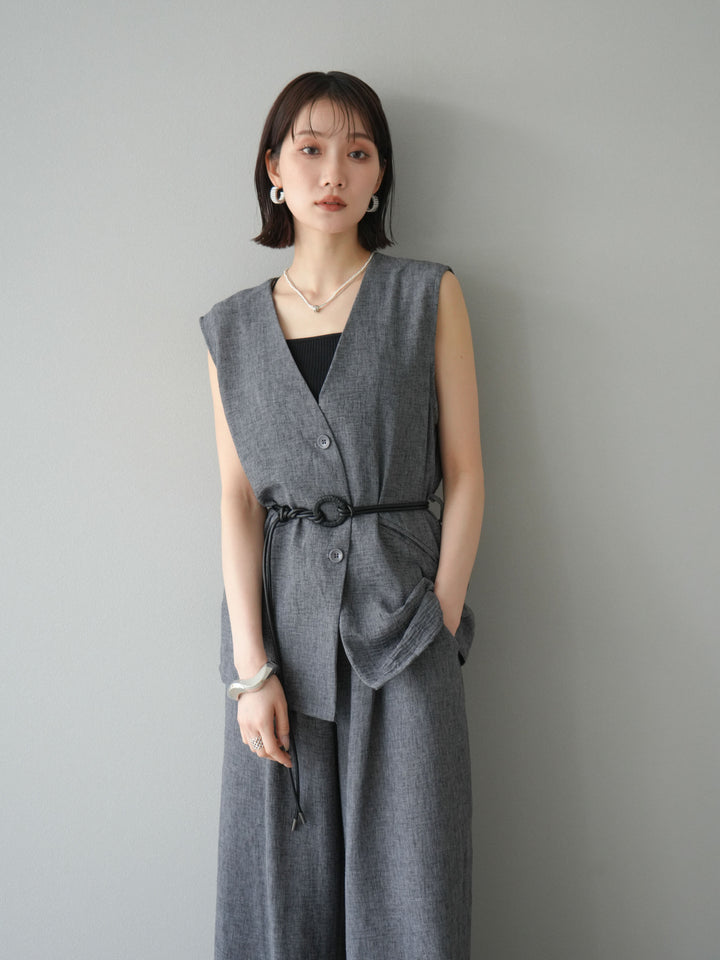 [SET]ベルト付リネンタッチベスト＆ワイドパンツSET UP(2set)