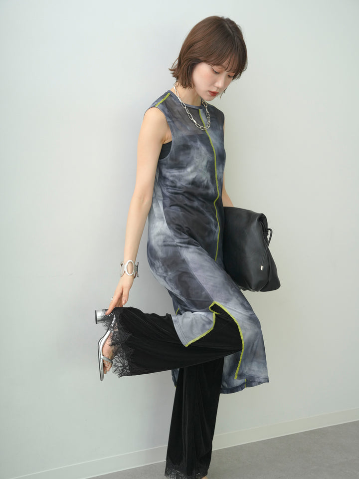 【套裝】大理石紋無袖薄紗連身裙 + 大理石紋無袖薄紗連身裙（兩件套）