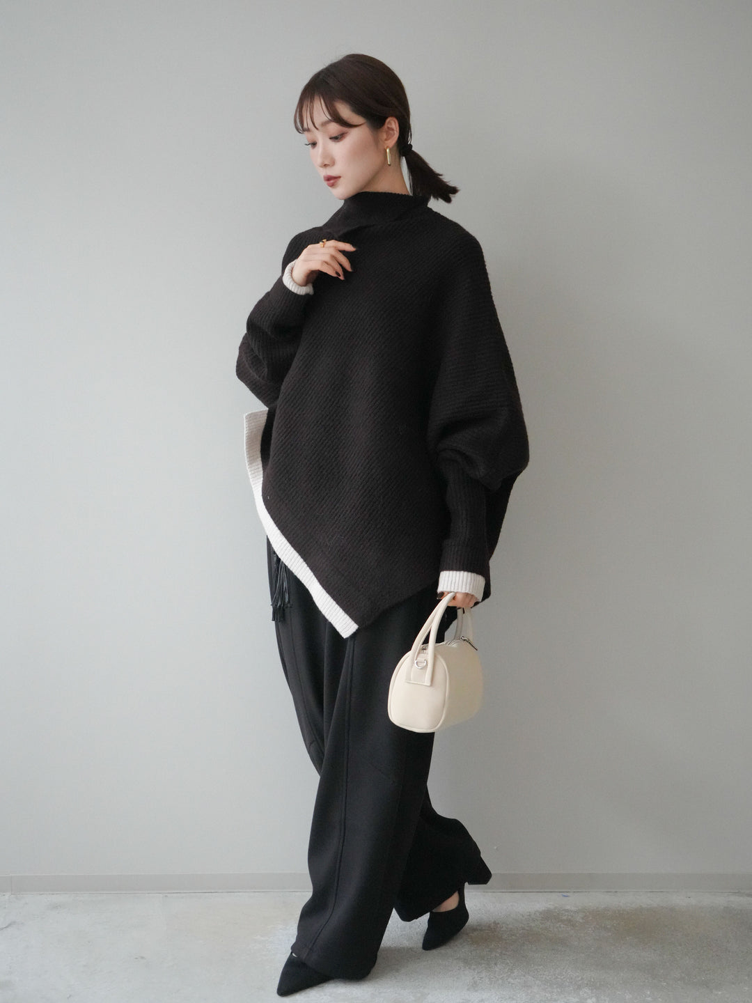 [予約]ベルト付裏起毛センターシームカーブパンツ/black