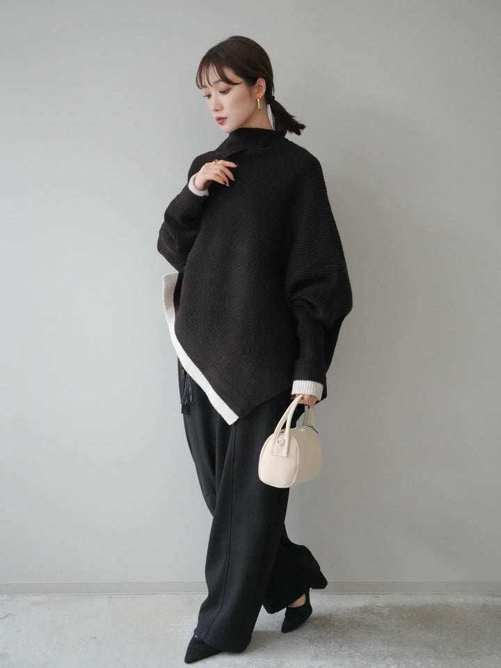 [予約]ベルト付裏起毛センターシームカーブパンツ/black