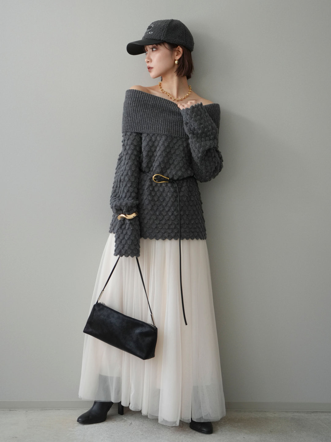 [SET]ポコポコ編みオフショルニットプルオーバー+ポコポコ編みオフショルニットプルオーバー(2set)