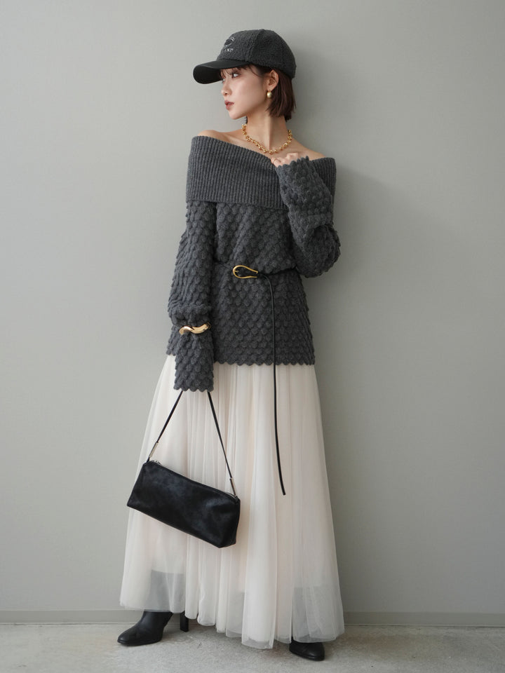 [SET]ポコポコ編みオフショルニットプルオーバー+ポコポコ編みオフショルニットプルオーバー(2set)