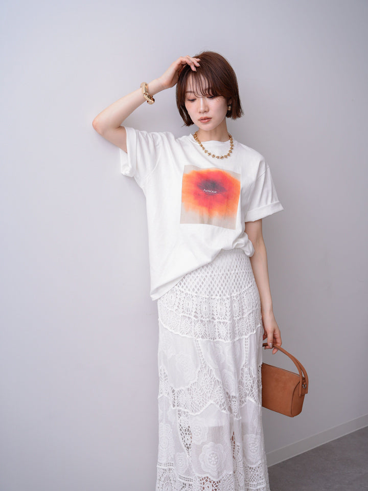 [SET]ニュアンスフローラルフォトTEE+クロシェマキシスカート(2set)