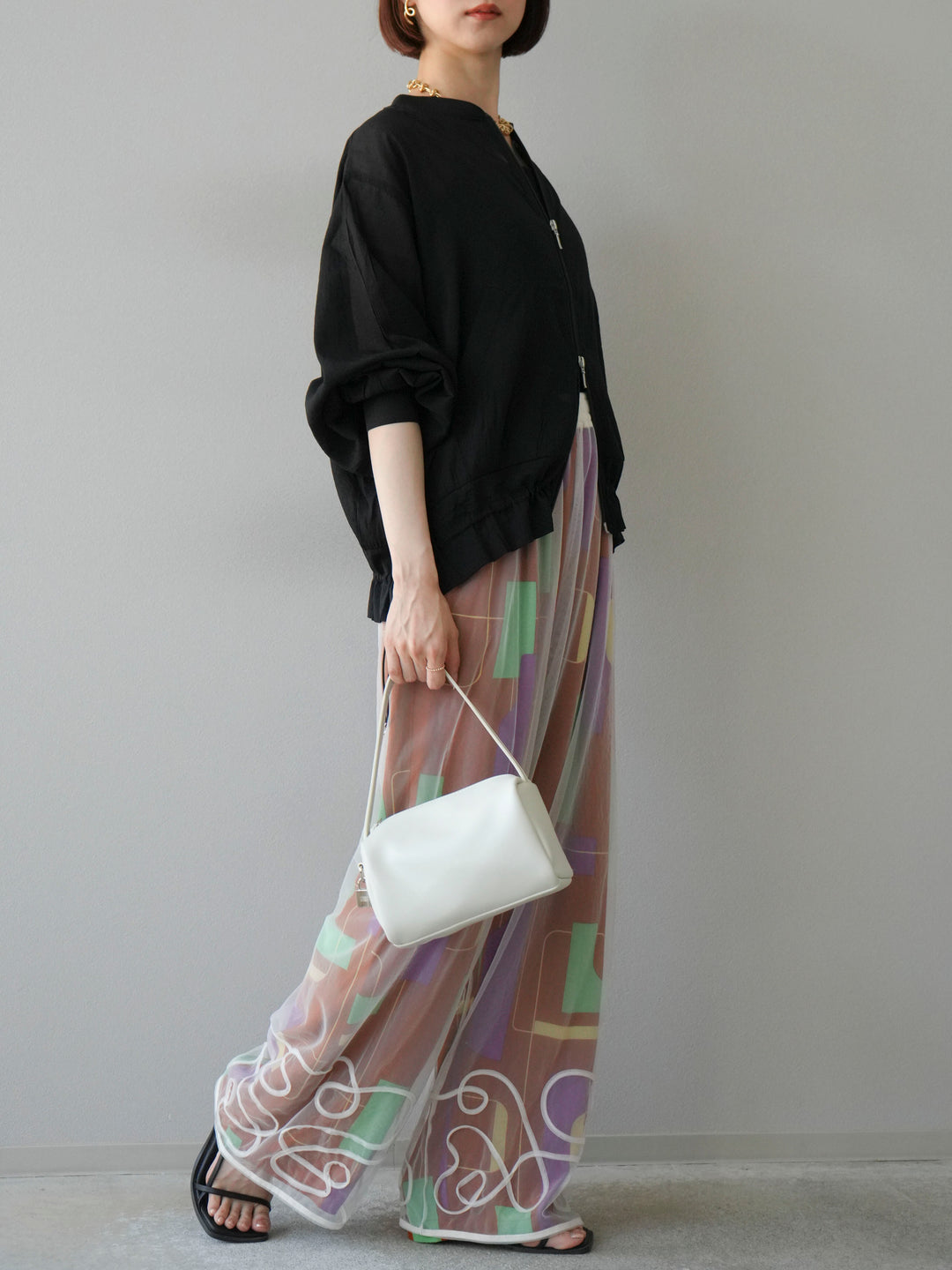 [予約]レーヨンフレックススラブレトロ柄ストレートパンツ/ブラウン