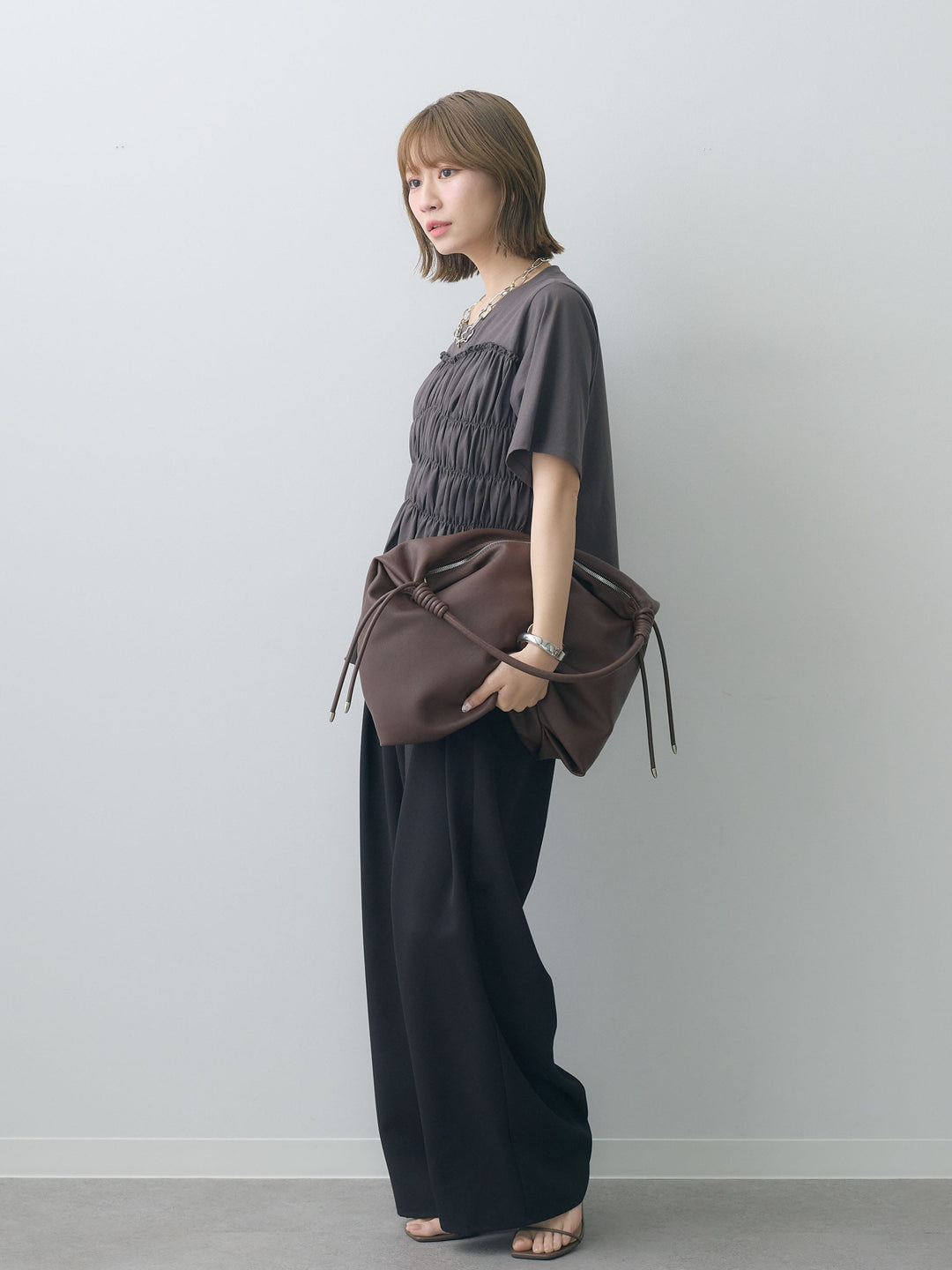 [SET]クールタッチシャーリングTEE+クレープデシンタックワイドパンツ(2set)
