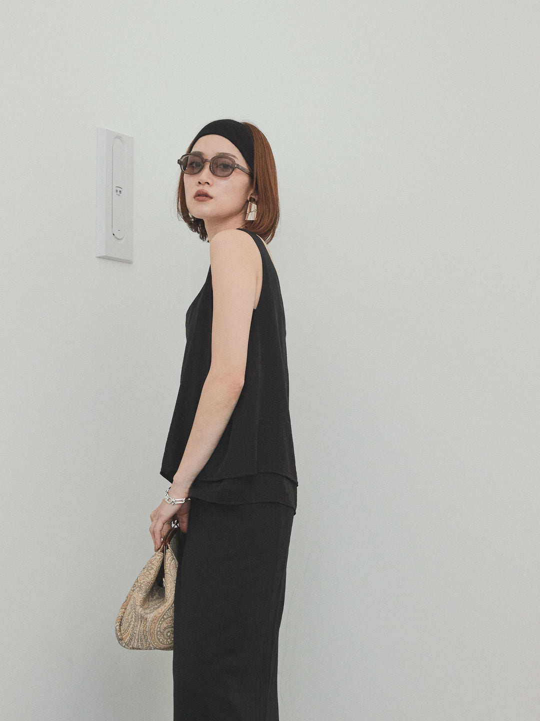 [SET] 洗衣機緞面透明層疊背心 + 洗衣機緞層疊裙褲 (2set)