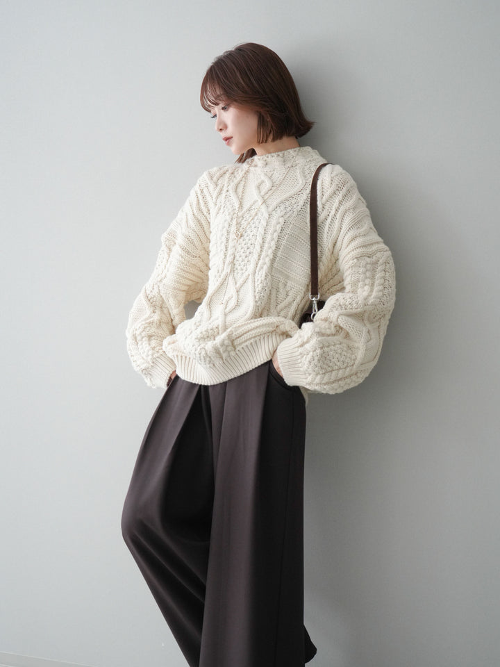 [SET]ケーブル編みモックネックニットプルオーバー+選べるアクセセット(2set)