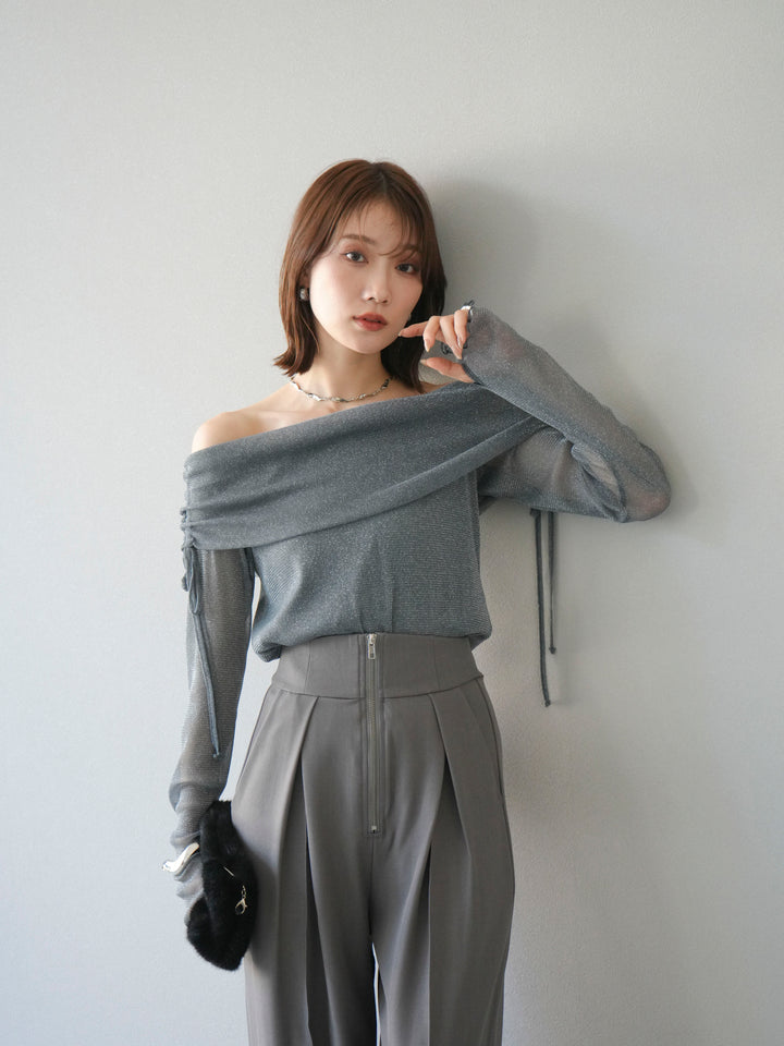 [予約]ラメシアーウィンガーホールオフショルトップス/チャコール