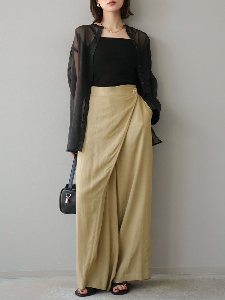 [予約]シャイニーシアーバンドカラーシャツ/ブラック