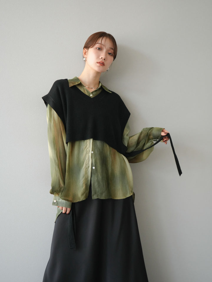 [予約]サイドリボンVネックショートニットベスト/ブラック