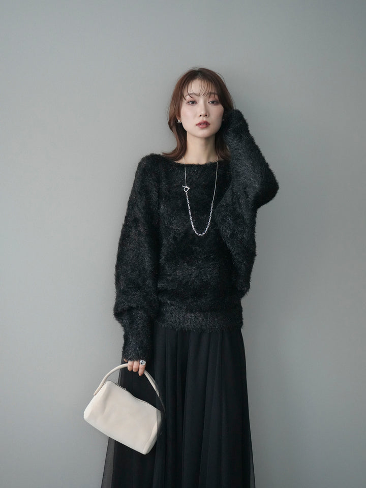 [予約]ラメシャギードルマンニットプルオーバー/black