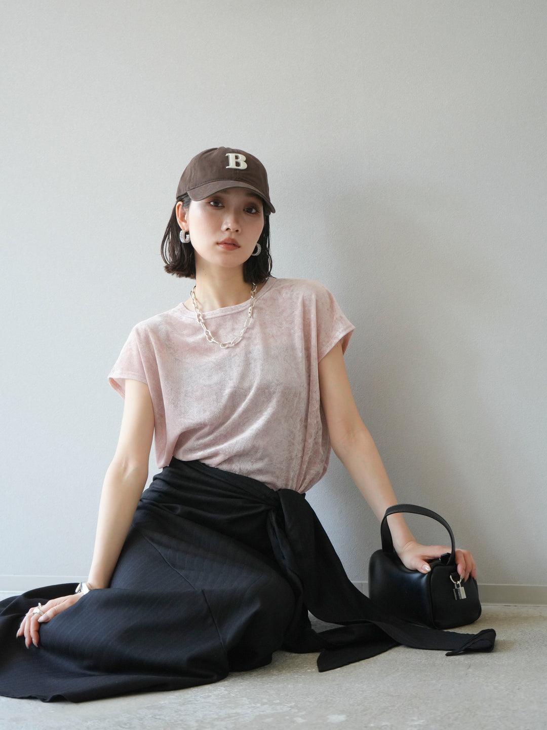 [SET]シアーベロアプルオーバー+サイド巻きツイルスカート(2set)