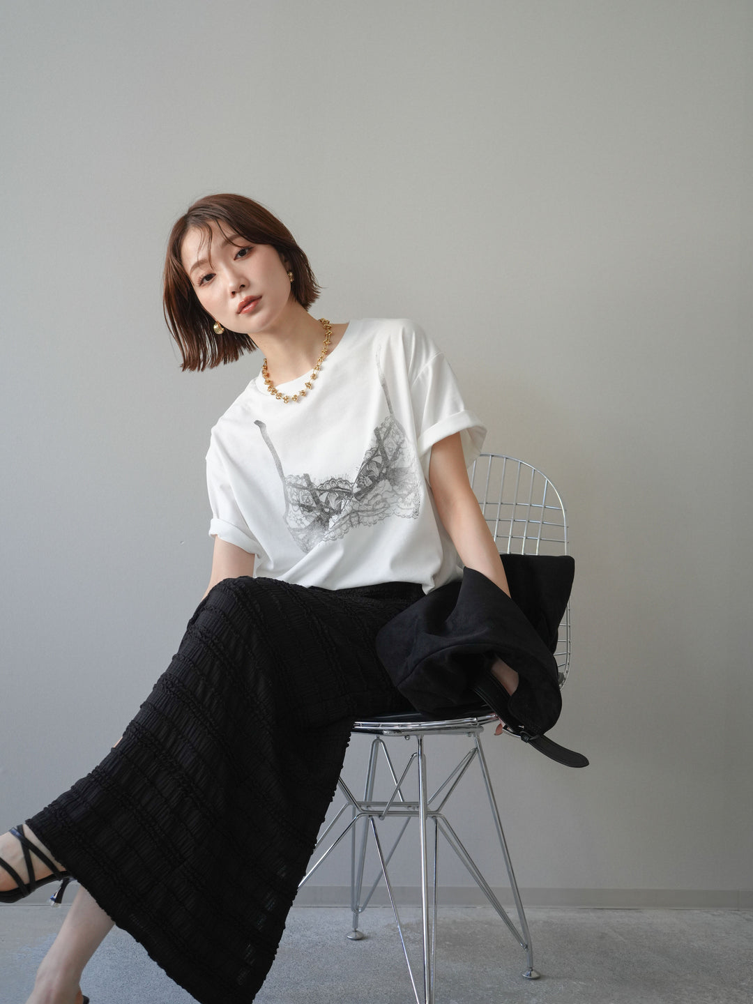 [予約]レースモチーフプリントTEE/off