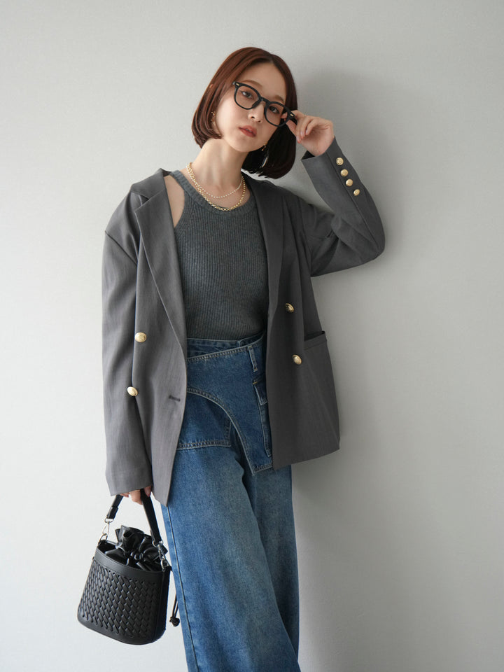 [予約]リブニットアメスリタンクトップ/グレー