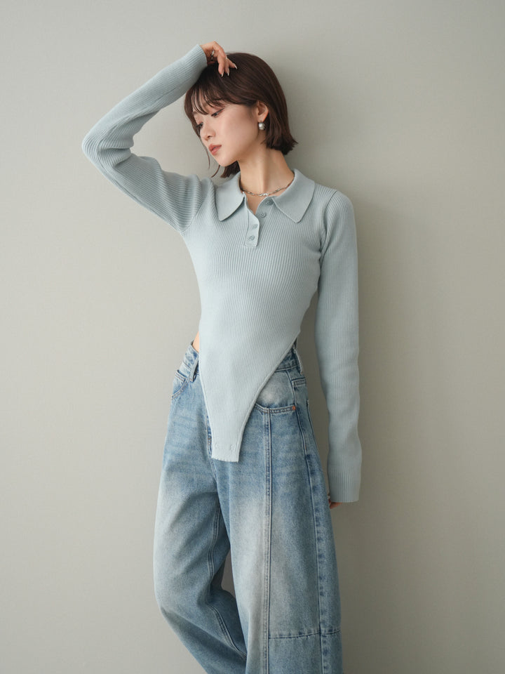 [予約]リブポロニットボディスーツ/blue