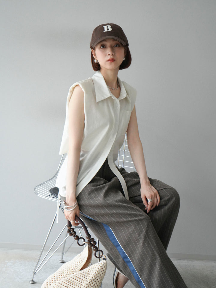 [予約]サイドラインストライプワイドパンツ/ブラウン