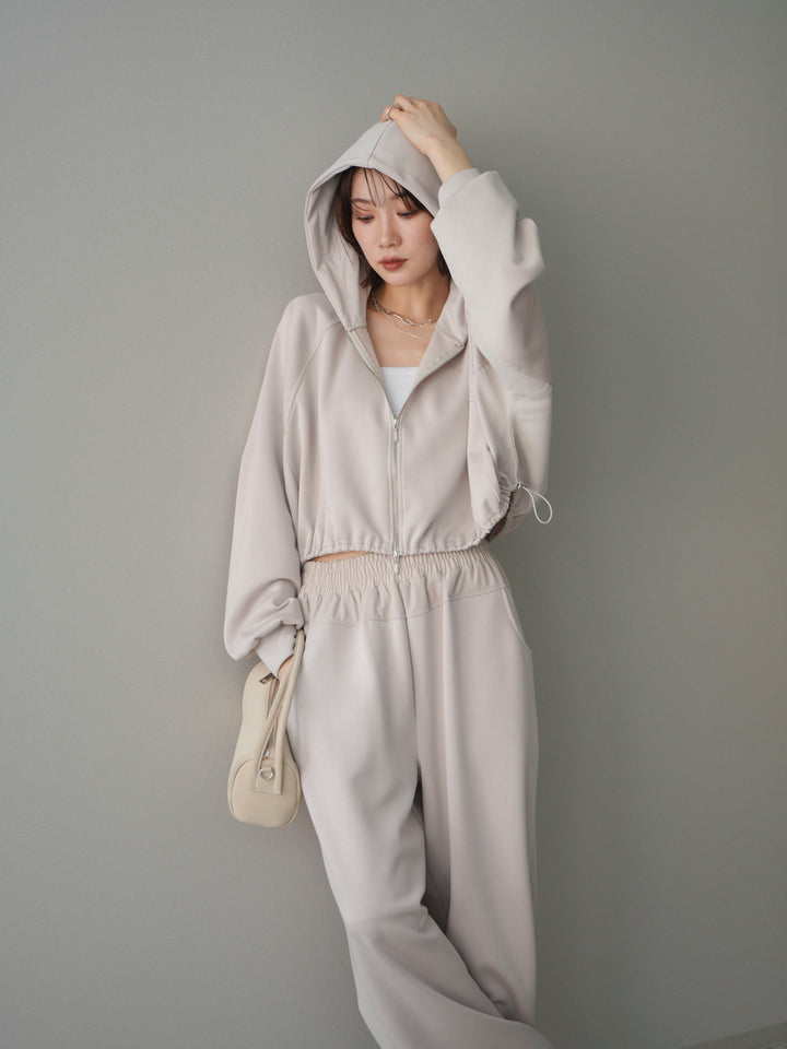 [SET]バイカラー異素材ライトポンチクロップドZIPフーディー+バイカラー異素材サイドラインライトポンチパンツ(2set)