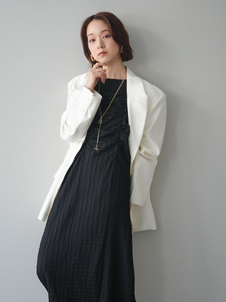 [SET]シャーリングジャガードノースリーブワンピース+エフォートレステイラードジャケット(2set)