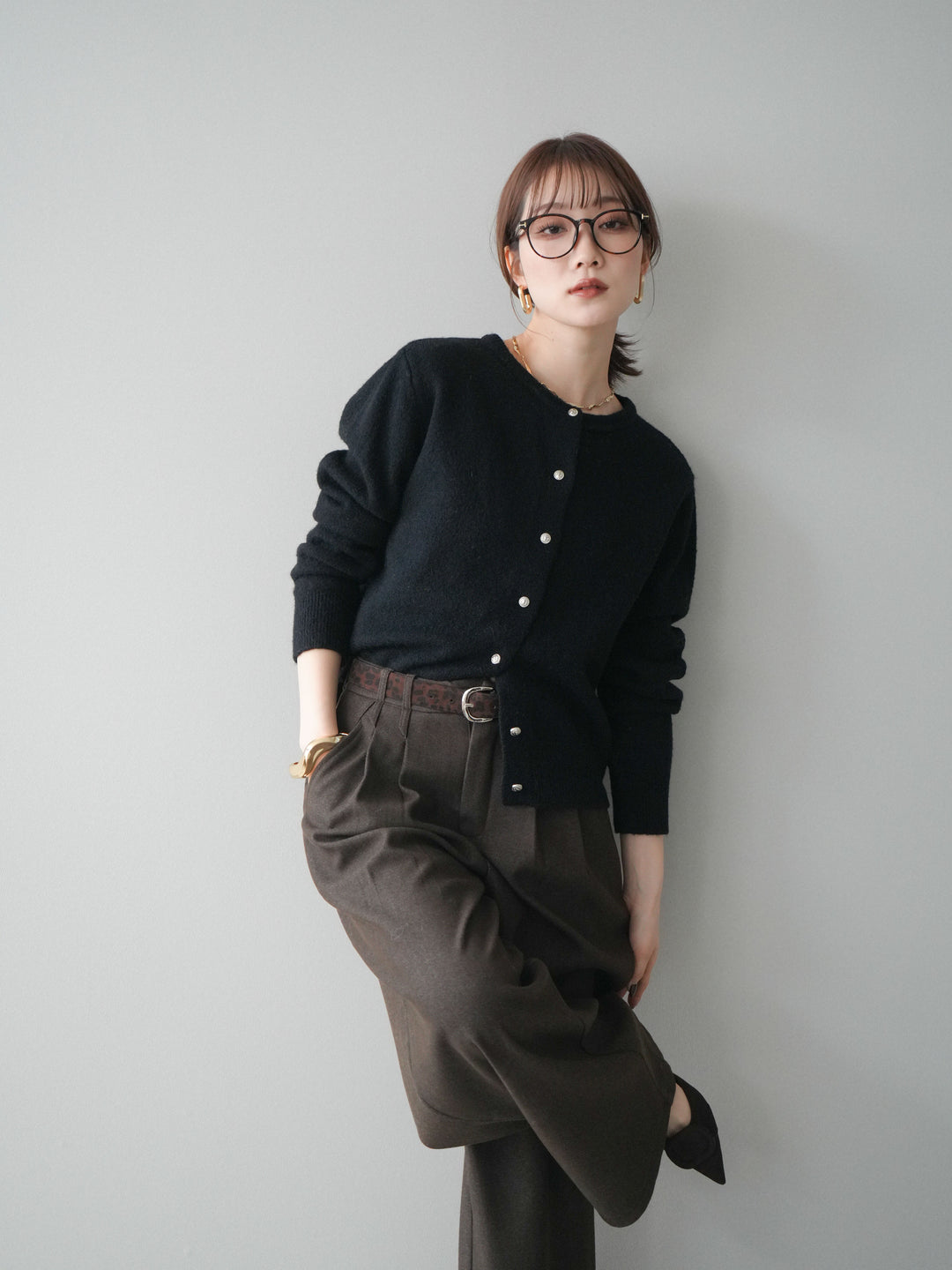 [予約]アンティークボタンニットカーディガン/black